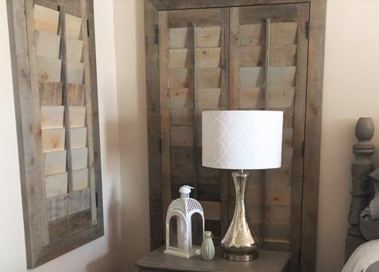 Cincinnati bedroom with recycled wood shutters.